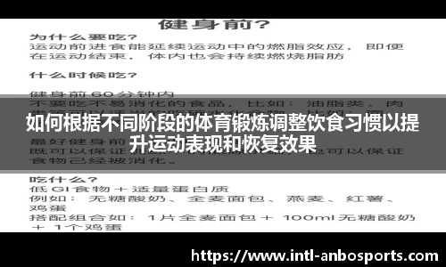 如何根据不同阶段的体育锻炼调整饮食习惯以提升运动表现和恢复效果